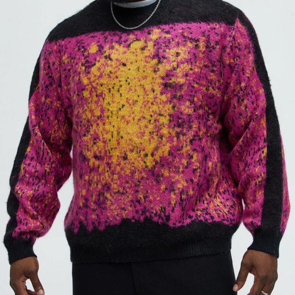 Vibrant Pink and Yellow Crewneck Sweater with Soft Texture - Picture 4 of 11